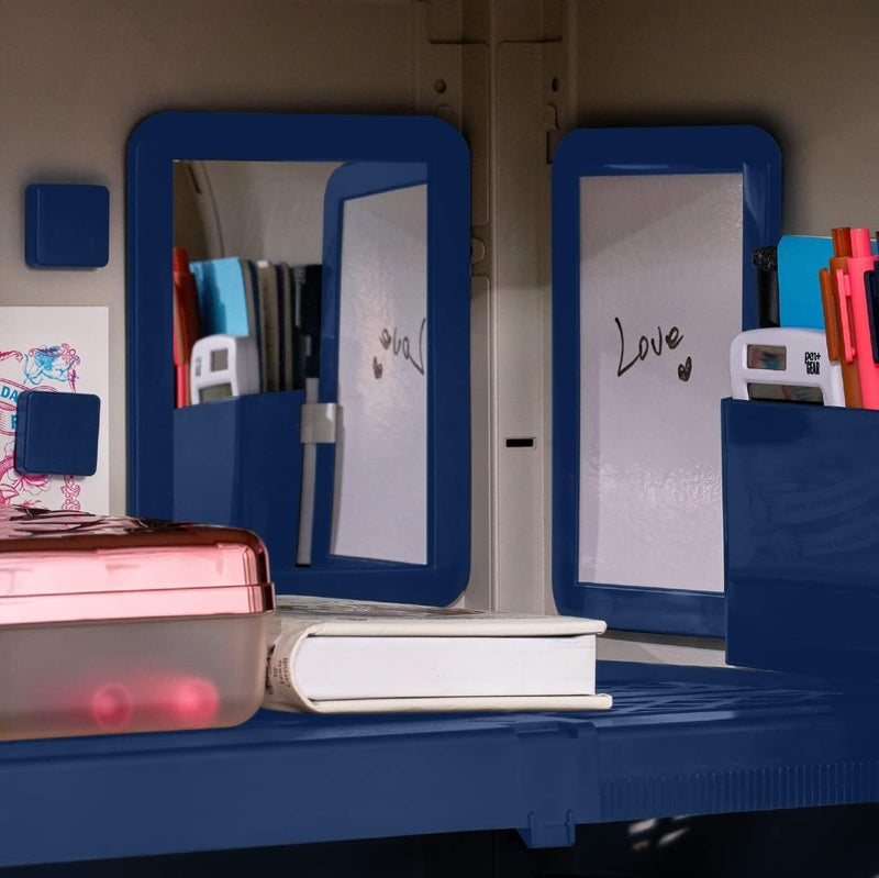 LockerMate Adjust-A-Shelf 6-Piece Locker Accessories Set, Extends to Fit Your Locker, Includes Storage Drawer, Mirror, Whiteboard, Storage Cup, Navy, Blue (50924KIT-NVY) - Image 2